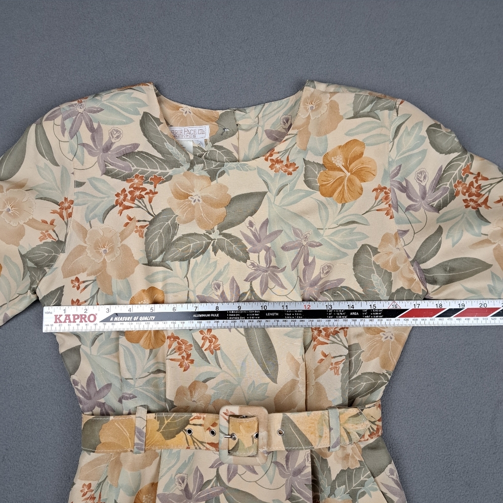 Vintage Silk Dress Womens 6P Floral Print Neutral Tones Barrie Pace Prarie Wife‎ - Picture 4 of 14